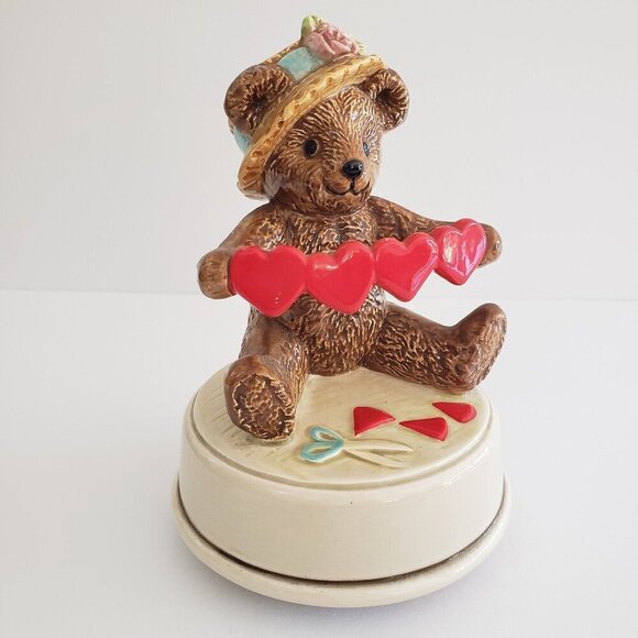 Otagiri Other - Vintage Otagiri Ceramic Valentine's Day Country Bear Music Box Figurine